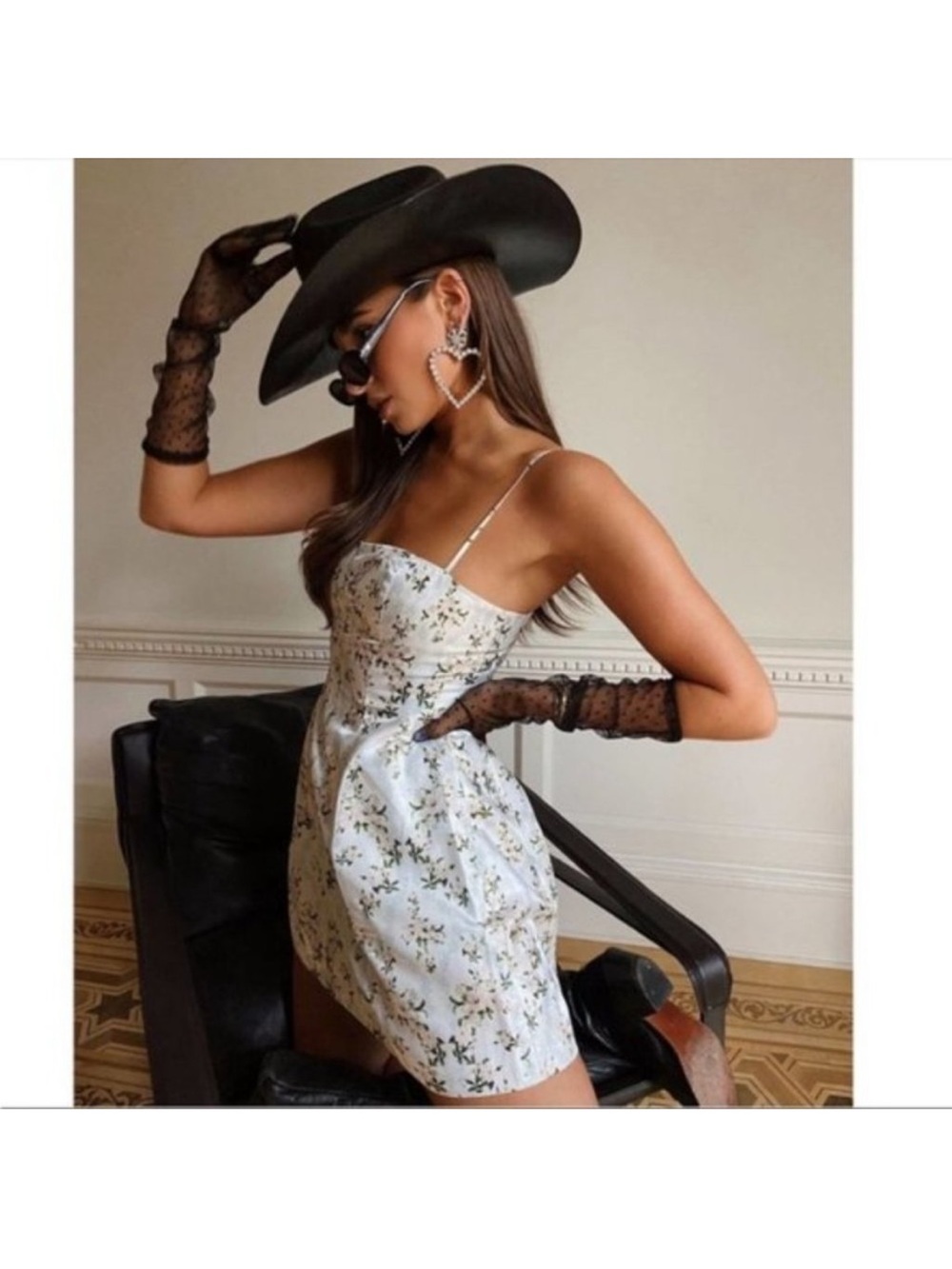 Danielle Bernstein | Floral Print Strappy Dress Satin Seamed Bodice Pockets New